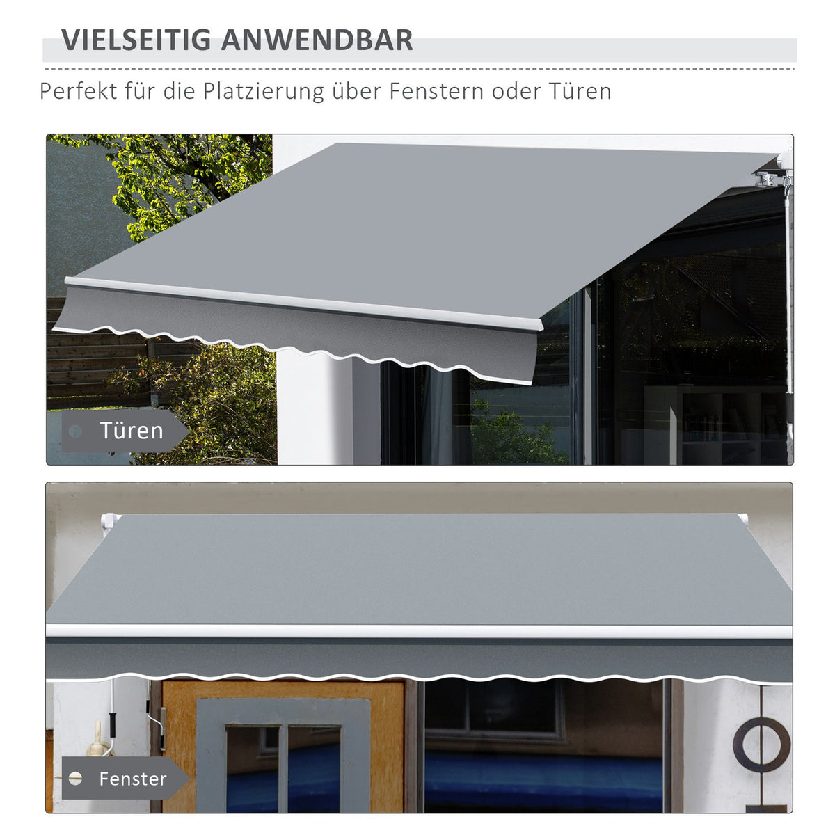 Manual Folding Arm Awning Balcony Awning 4 M With Hand Crank Sun Protection Wall Mounting Balcony Aluminum White + Gray 395 X 245 Cm
