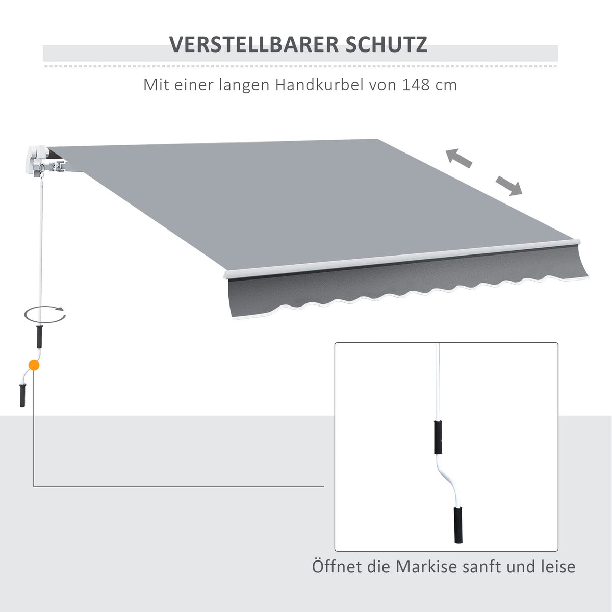 Manual Folding Arm Awning Balcony Awning 4 M With Hand Crank Sun Protection Wall Mounting Balcony Aluminum White + Gray 395 X 245 Cm