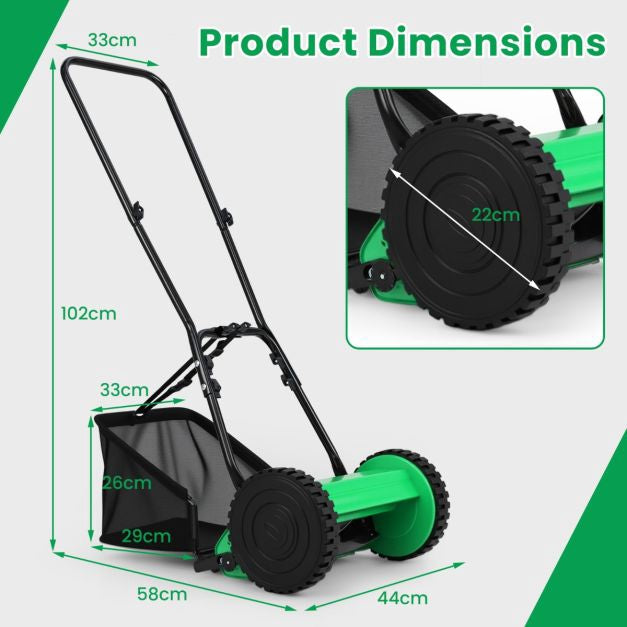 Manual Reel Lawn Mower, 30cm Cut, 18.5L Catcher