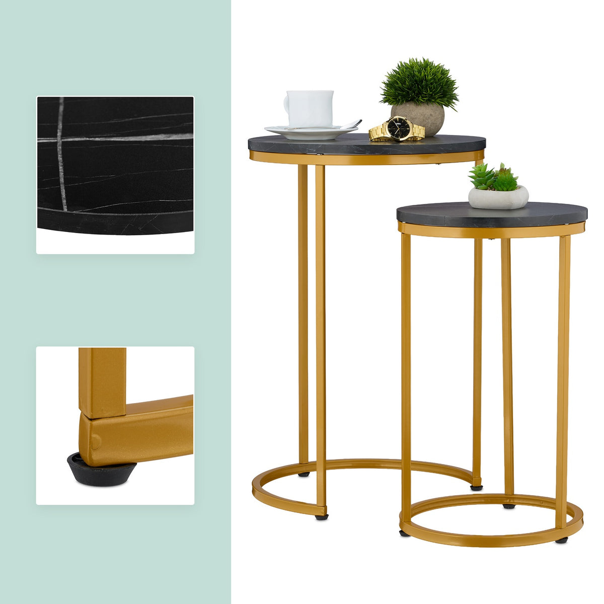 Marble Look Nesting Tables, Set of 2, Metal Legs
