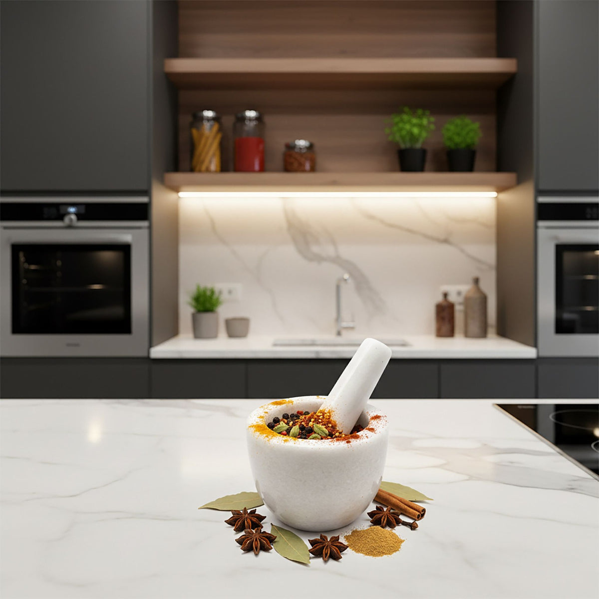 Marble Mortar and Pestle – Round, Unpolished Interior