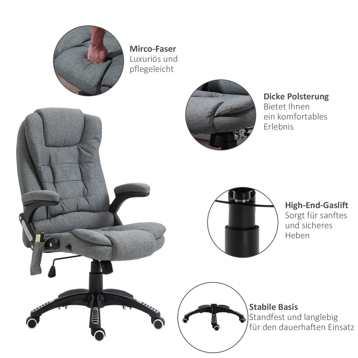Massage Chair Executive Chair Office Chair Height Adjustable Ergonomic Massage Gray 67 X 74 X 116-126 Cm