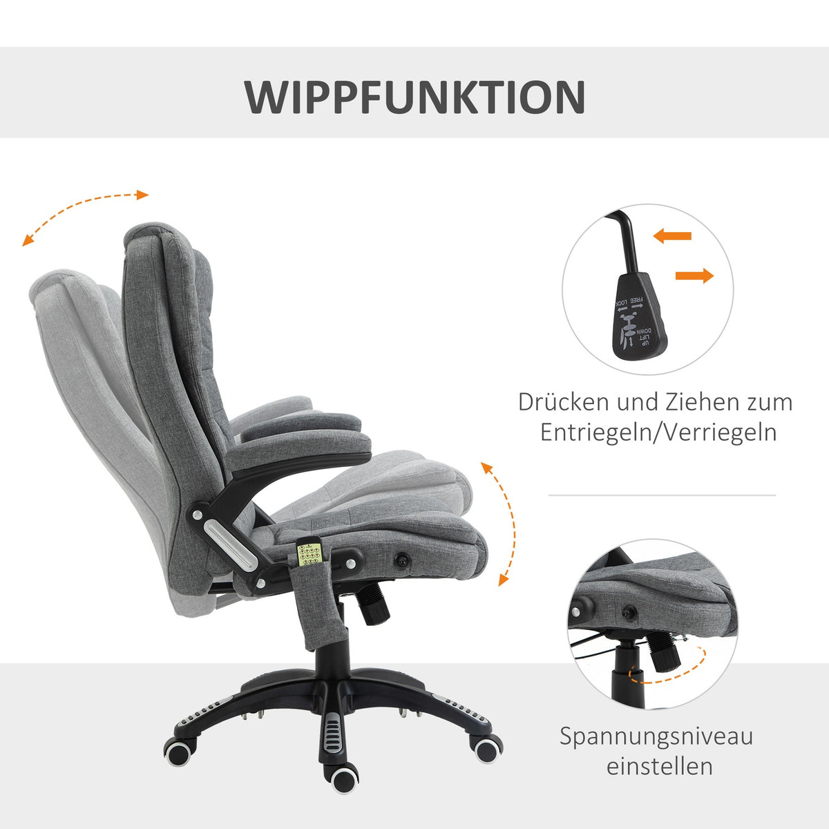Massage Chair Executive Chair Office Chair Height Adjustable Ergonomic Massage Gray 67 X 74 X 116-126 Cm
