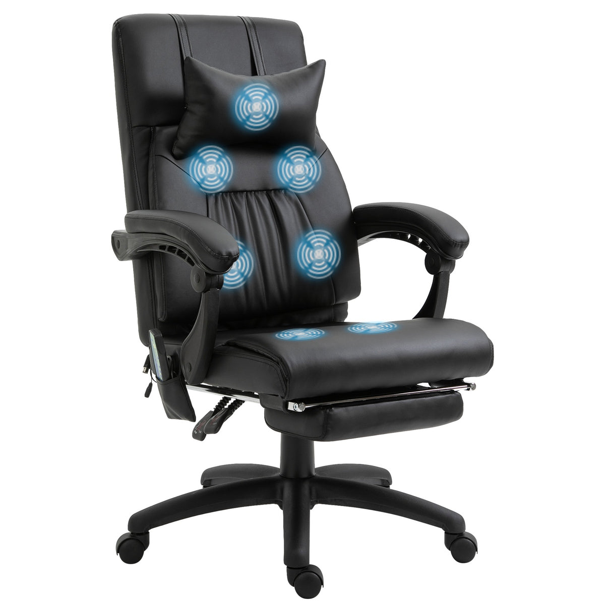 Massage Chair, Executive Chair, Swivel Chair With 7 Massage Points, Height-Adjustable Footrest, Headrest, Pvc, Black, 68 X 79 X 104-112 Cm