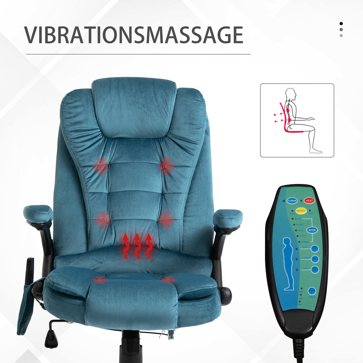 Massage Chair, Executive Chair With Massage Function, Height-Adjustable Swivel Chair, Ergonomic Gaming Chair, Office Chair, Blue, 67 X 74 X 107-116 Cm