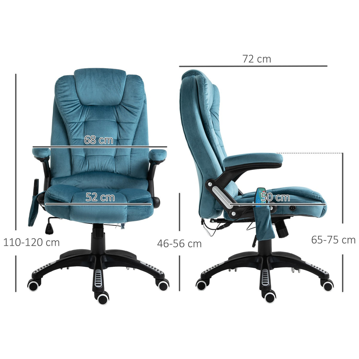 Massage Chair, Executive Chair With Massage Function, Height-Adjustable Swivel Chair, Ergonomic Gaming Chair, Office Chair, Blue, 67 X 74 X 107-116 Cm