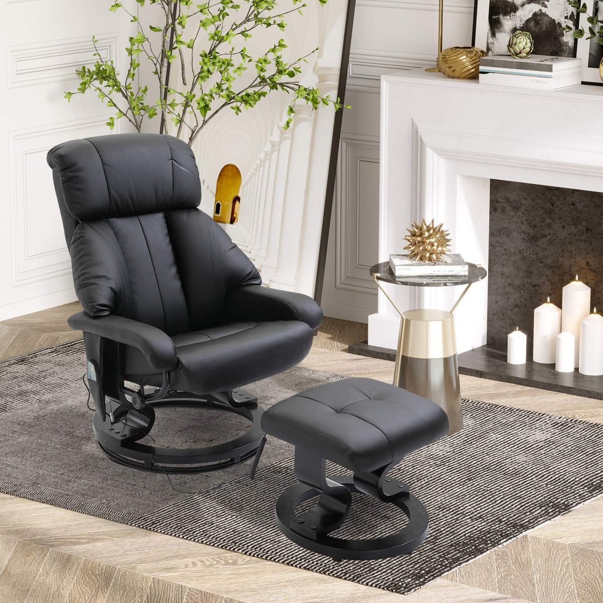Massage Chair Footstool Black Relaxation Chair Electric Tv Chair With Reclining Function Faux Leather