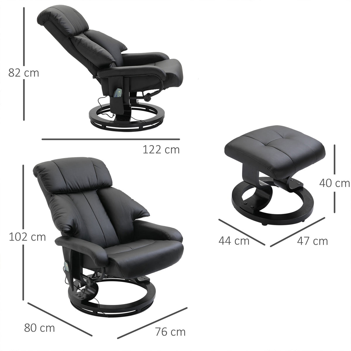 Massage Chair Footstool Black Relaxation Chair Electric Tv Chair With Reclining Function Faux Leather