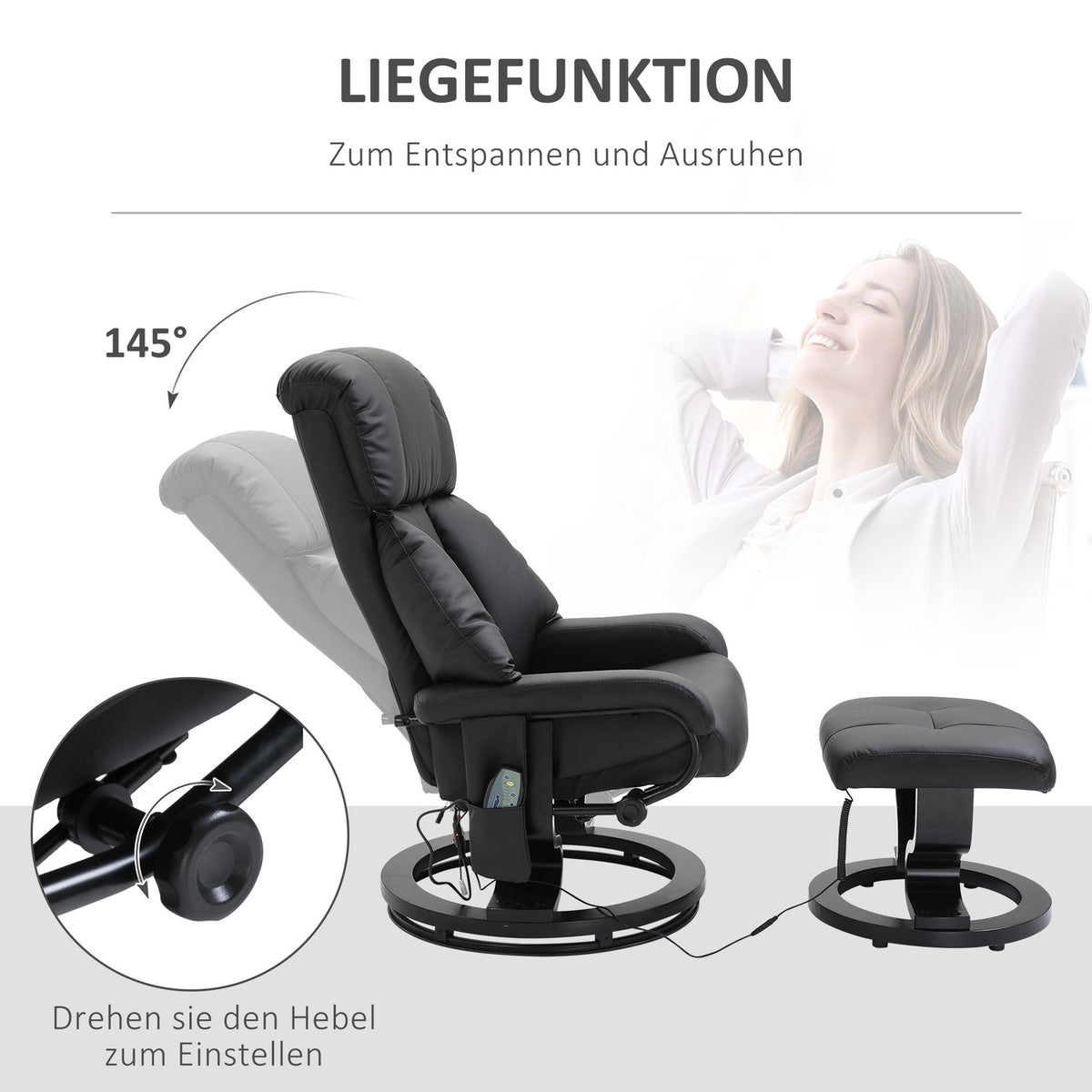 Massage Chair Footstool Black Relaxation Chair Electric Tv Chair With Reclining Function Faux Leather