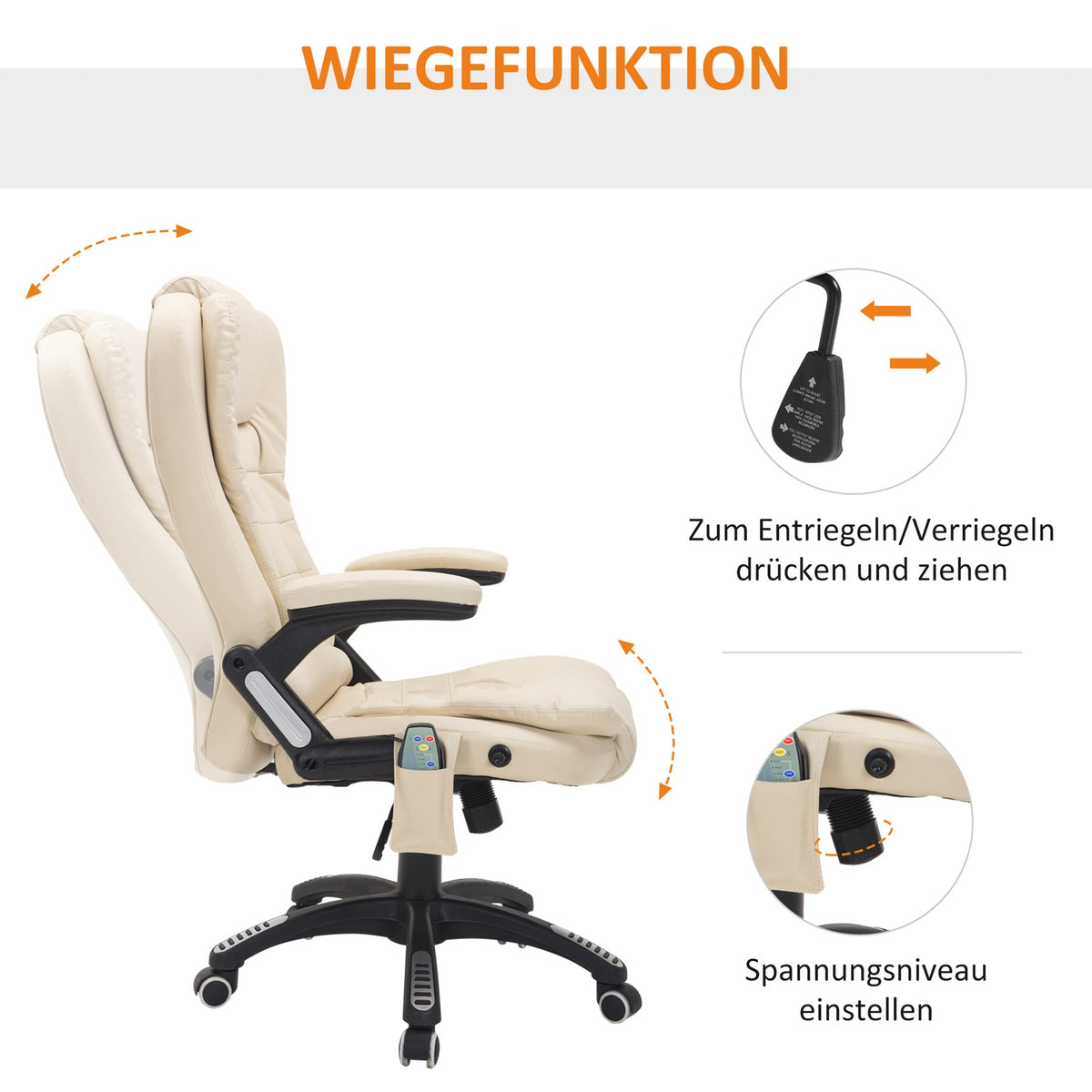 Massage Chair, Office Chair, Executive Chair With 6-Point Vibration Massage And Heat Function, Faux Leather, Rotatable, Beige
