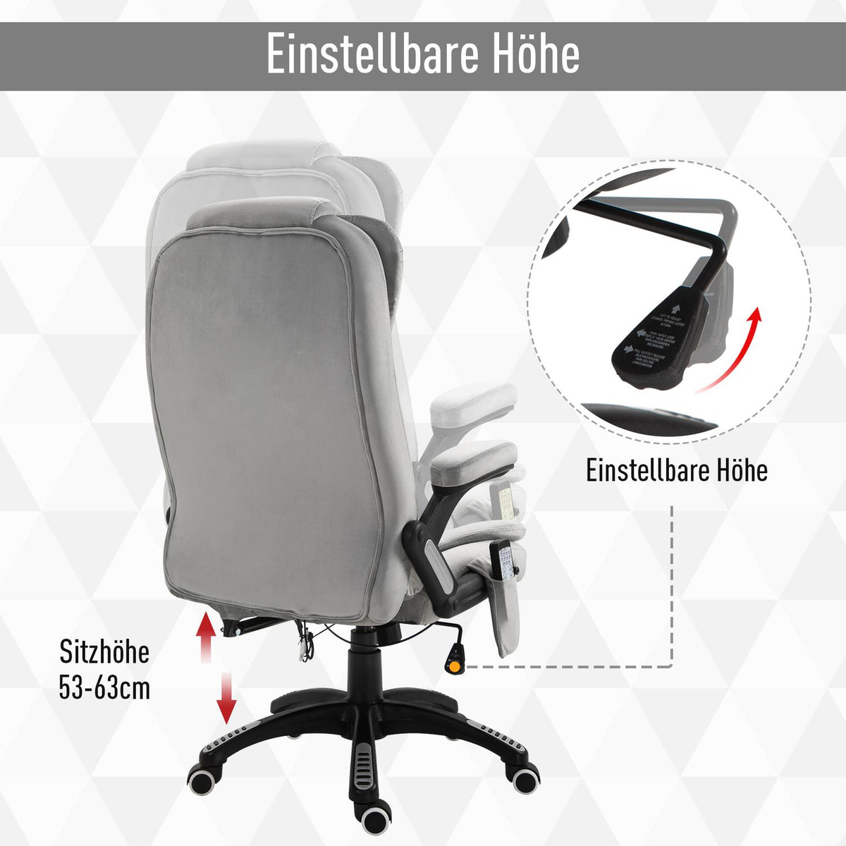Massage Chair Office Chair, Gaming Chair, Height-Adjustable Executive Chair, Ergonomic, Pu Wheels, Gray, 67X74X107-116 Cm