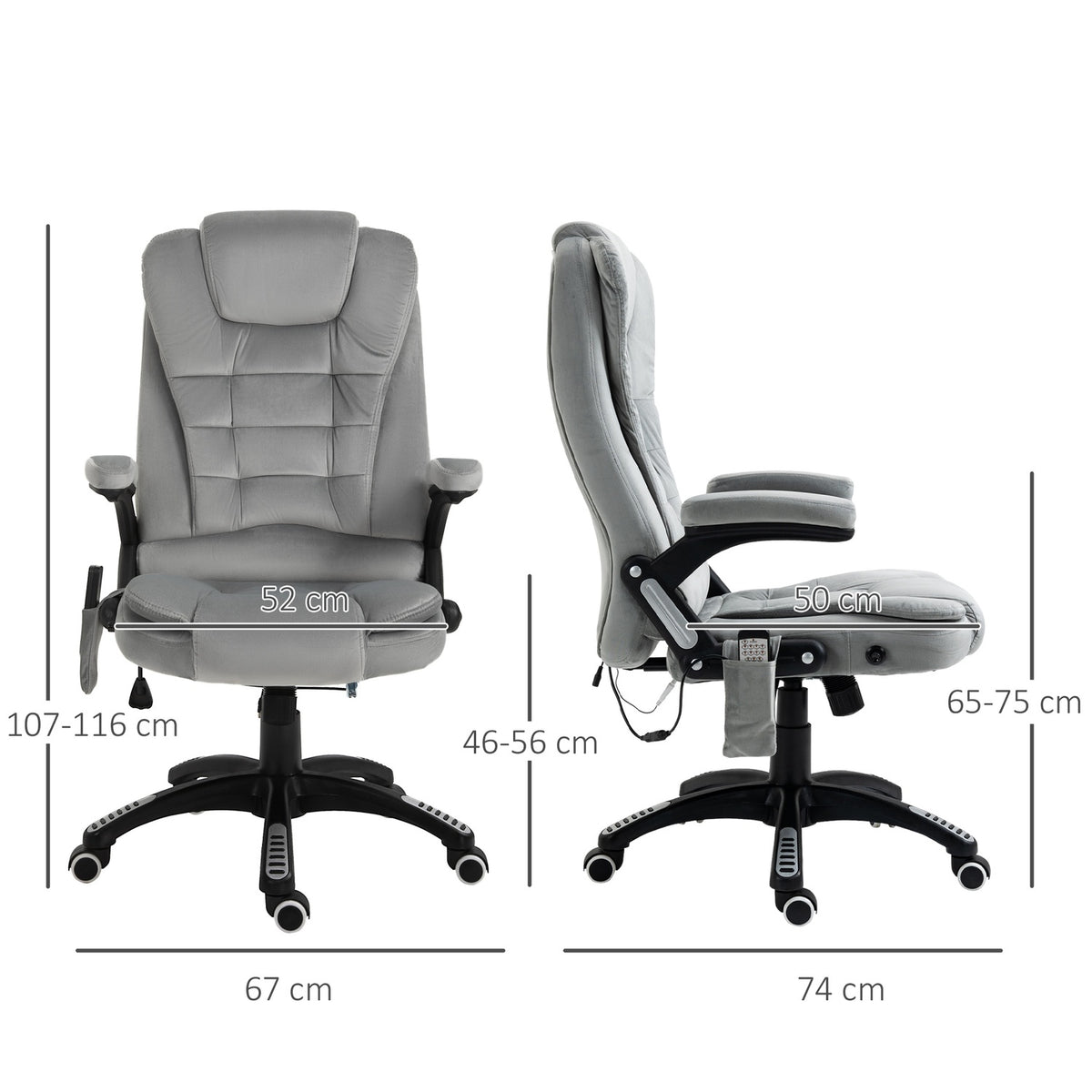 Massage Chair Office Chair, Gaming Chair, Height-Adjustable Executive Chair, Ergonomic, Pu Wheels, Gray, 67X74X107-116 Cm