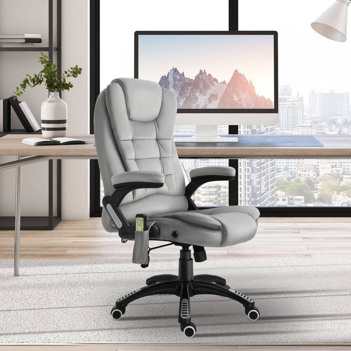 Massage Chair Office Chair, Gaming Chair, Height-Adjustable Executive Chair, Ergonomic, Pu Wheels, Gray, 67X74X107-116 Cm