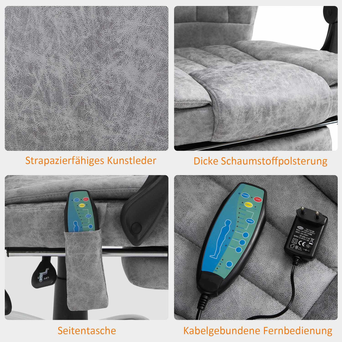 Massage Chair Office Chair Massage Chair Heating Function Reclining Function Massage Function Footrest Thick Padding Gray 62 X 67 X 113-120 Cm