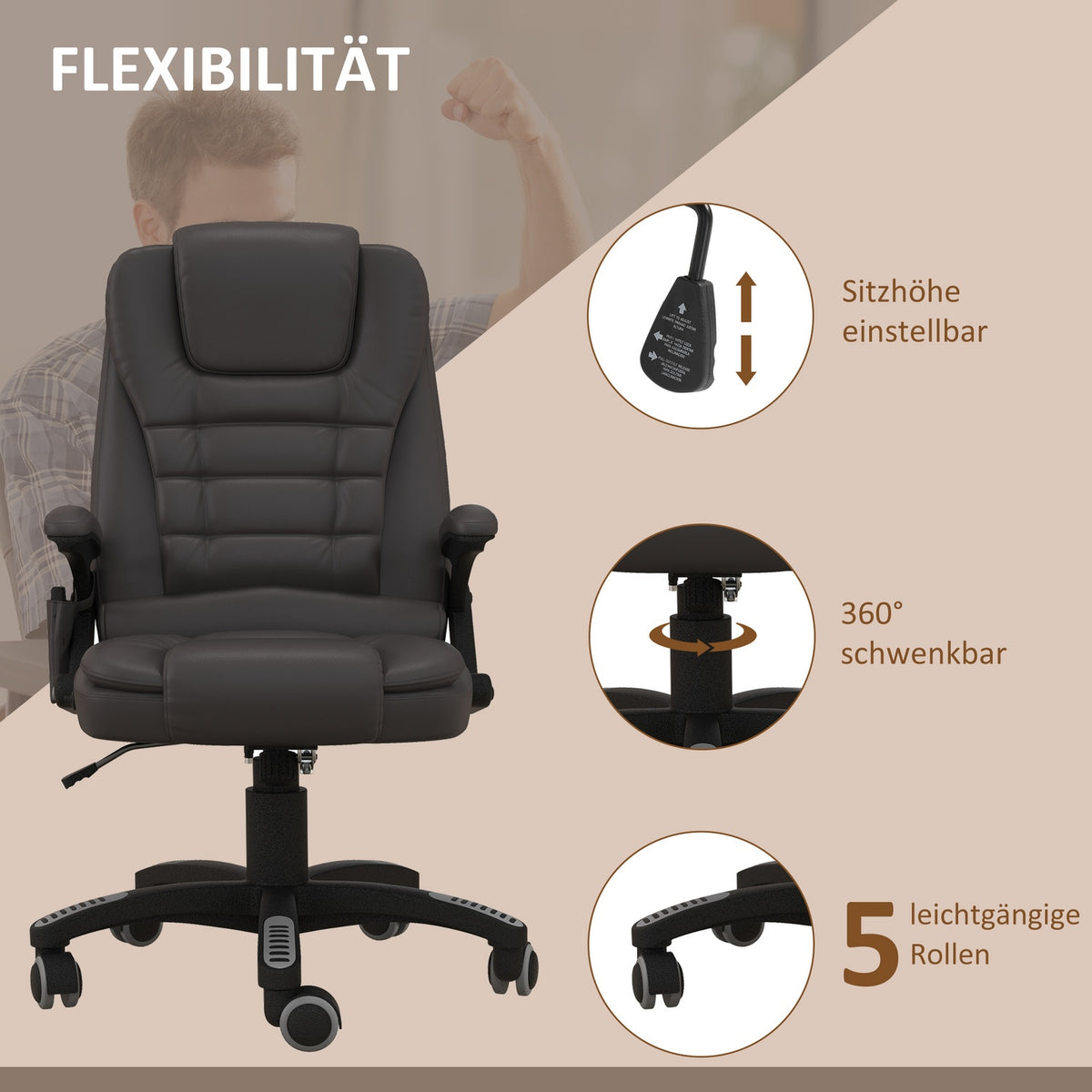 Massage Chair Office Chair Office Chair Executive Chair Gaming Chair 6 Point Vibration Massage With Heat Function Faux Leather Leather Chair Rotatable (Brown)