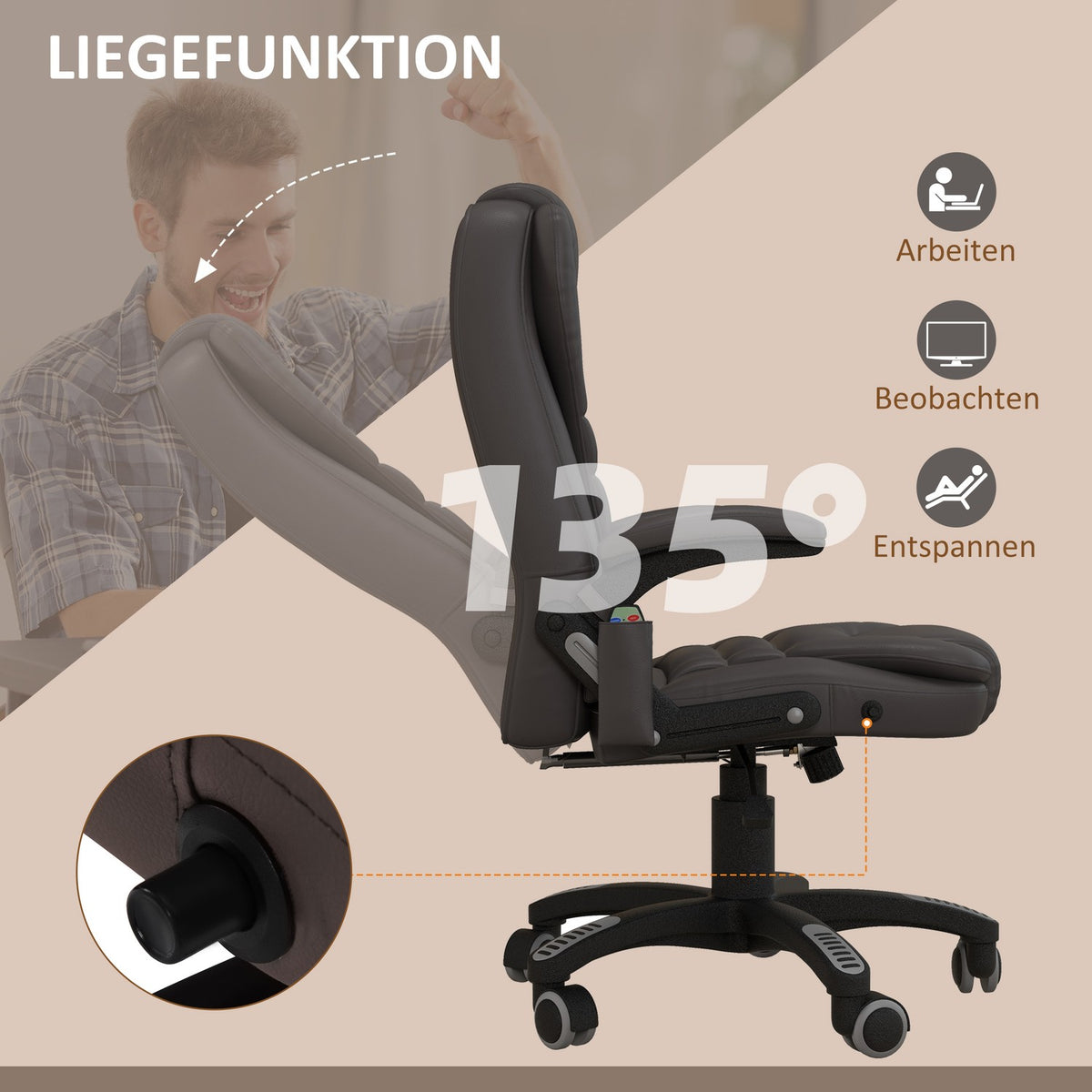 Massage Chair Office Chair Office Chair Executive Chair Gaming Chair 6 Point Vibration Massage With Heat Function Faux Leather Leather Chair Rotatable (Brown)