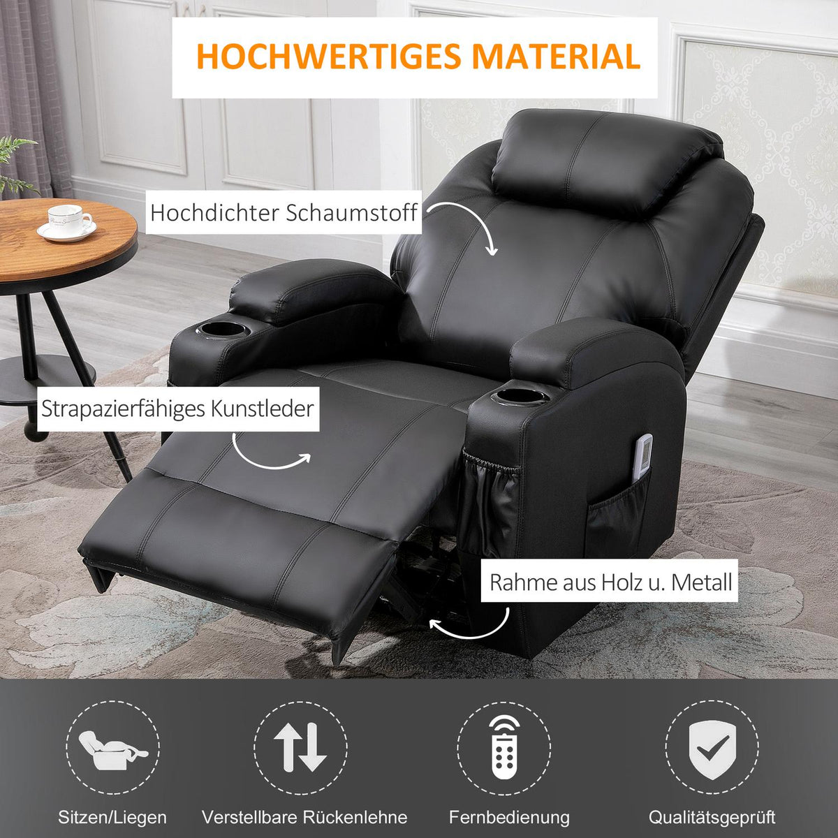 Massage Chair, Relaxation Chair, Massage Reclining Function, Faux Leather, Black, 82X97X110Cm