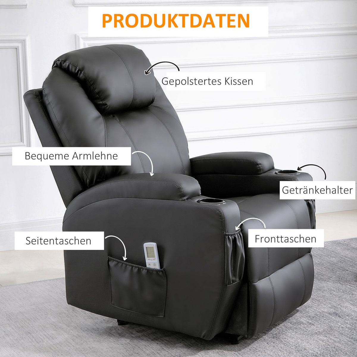 Massage Chair, Relaxation Chair, Massage Reclining Function, Faux Leather, Black, 82X97X110Cm