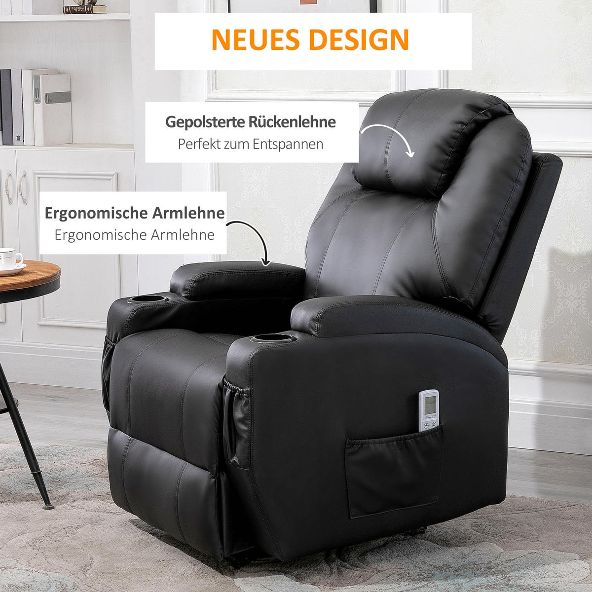 Massage Chair, Relaxation Chair, Massage Reclining Function, Faux Leather, Black, 82X97X110Cm