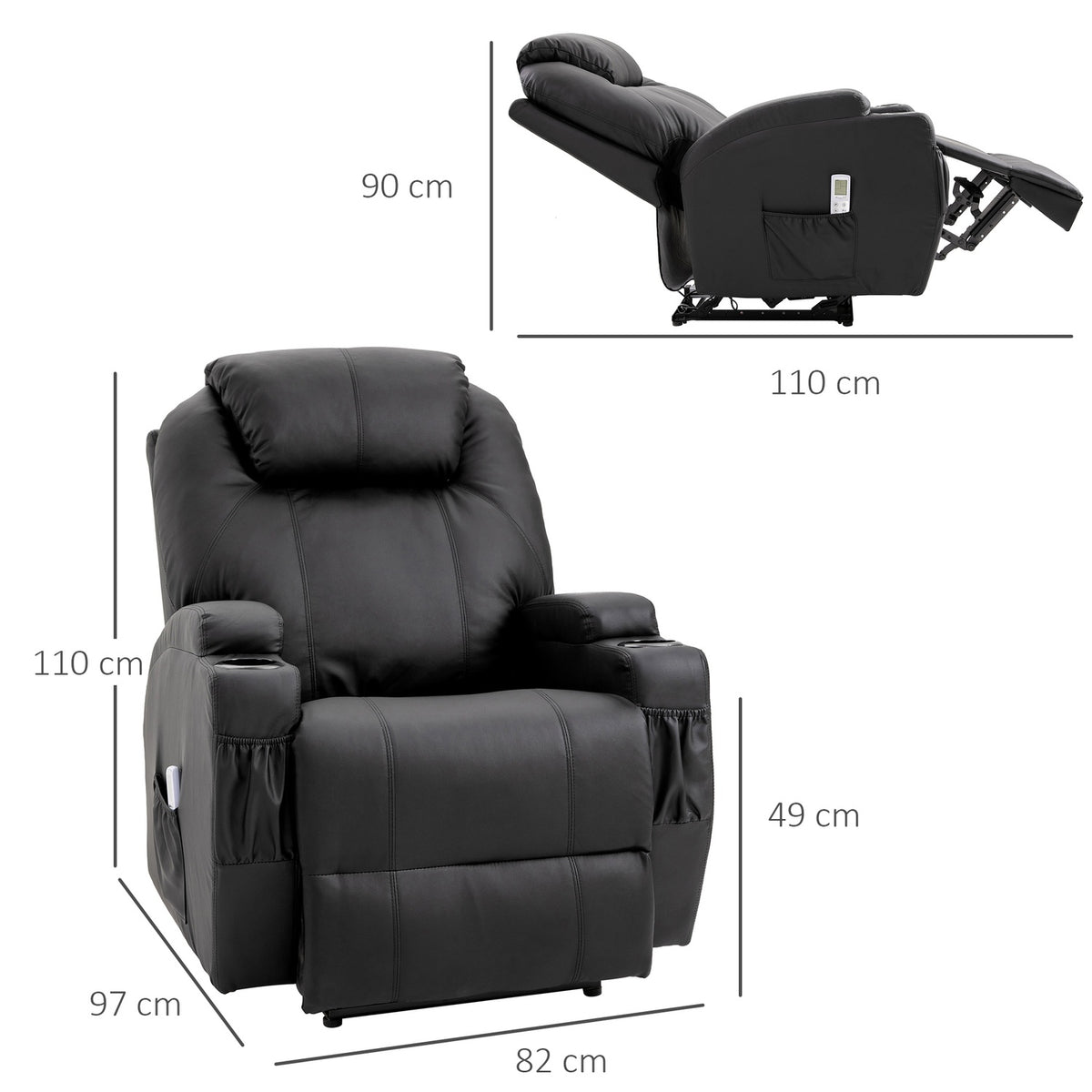 Massage Chair, Relaxation Chair, Massage Reclining Function, Faux Leather, Black, 82X97X110Cm