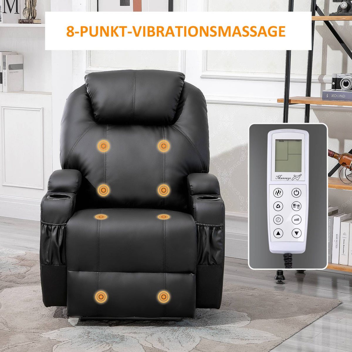 Massage Chair, Relaxation Chair, Massage Reclining Function, Faux Leather, Black, 82X97X110Cm