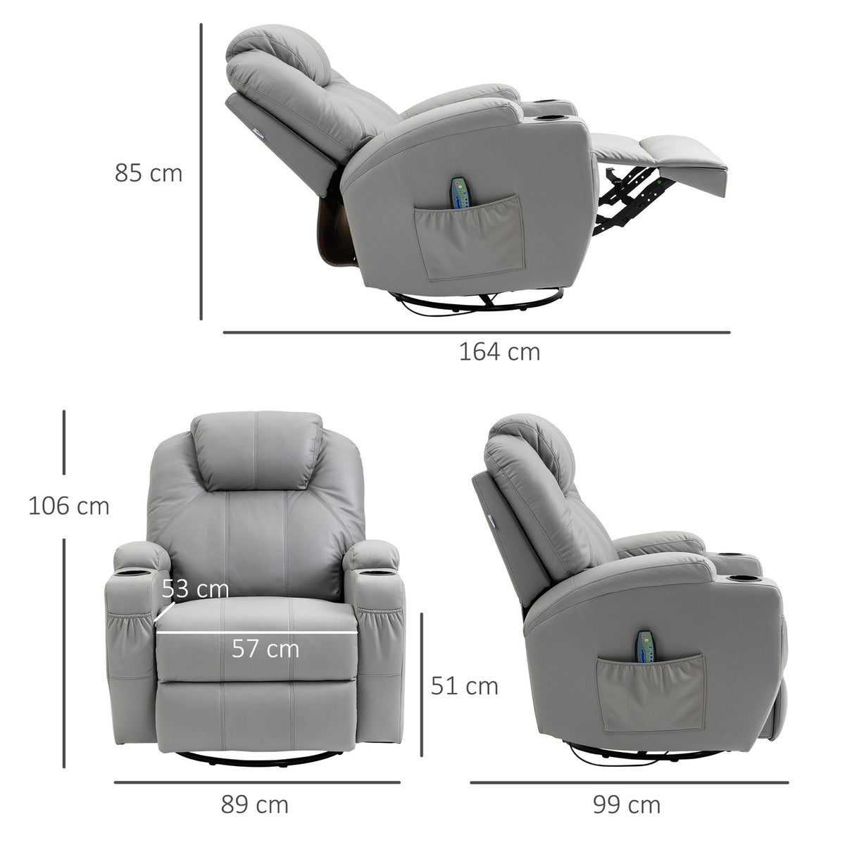 Massage Chair, Relaxation Chair With Rocker Function, Recliner With Remote Control, Rotating Tv Chair With Reclining Function, Massage Function, Faux Leather, Gray