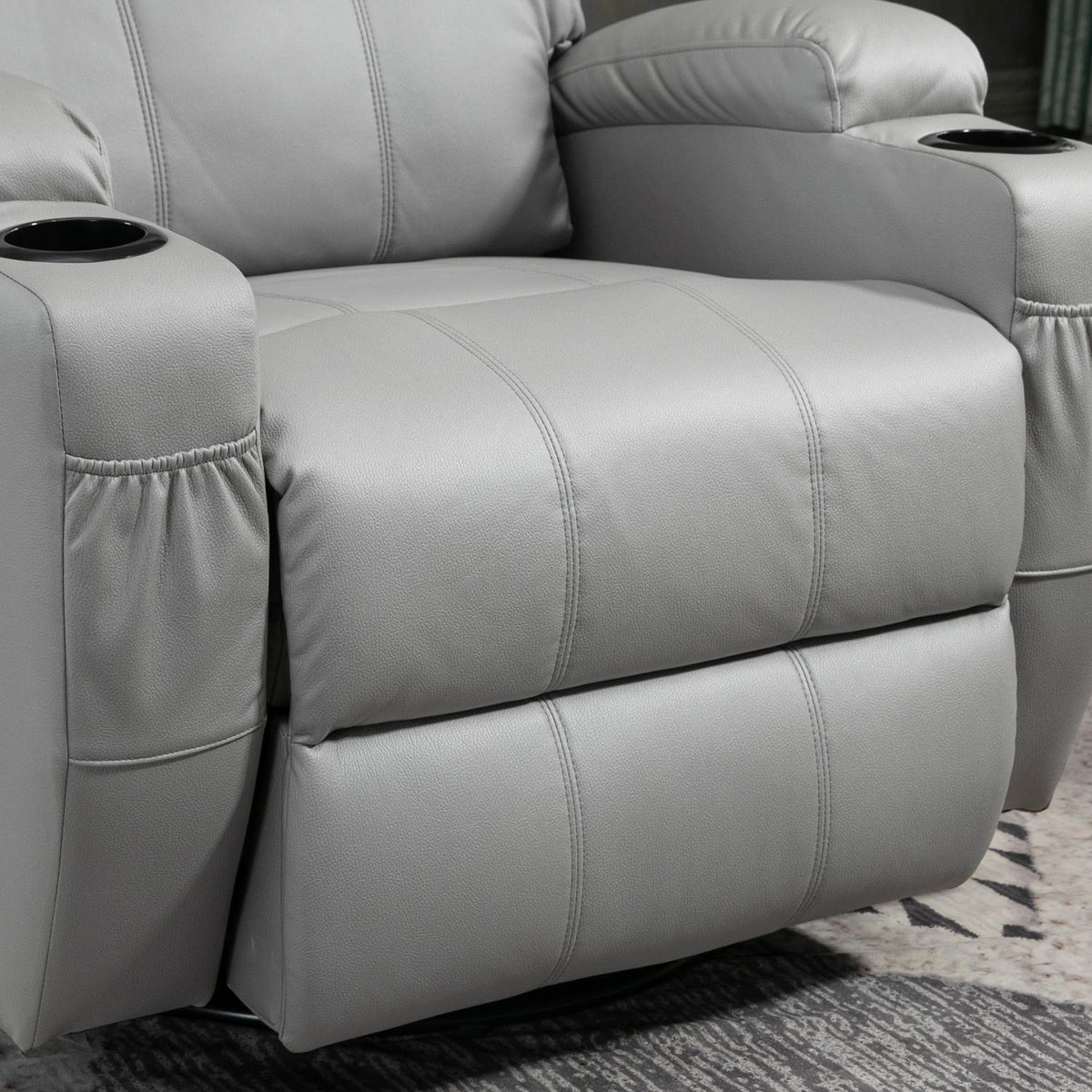 Massage Chair, Relaxation Chair With Rocker Function, Recliner With Remote Control, Rotating Tv Chair With Reclining Function, Massage Function, Faux Leather, Gray