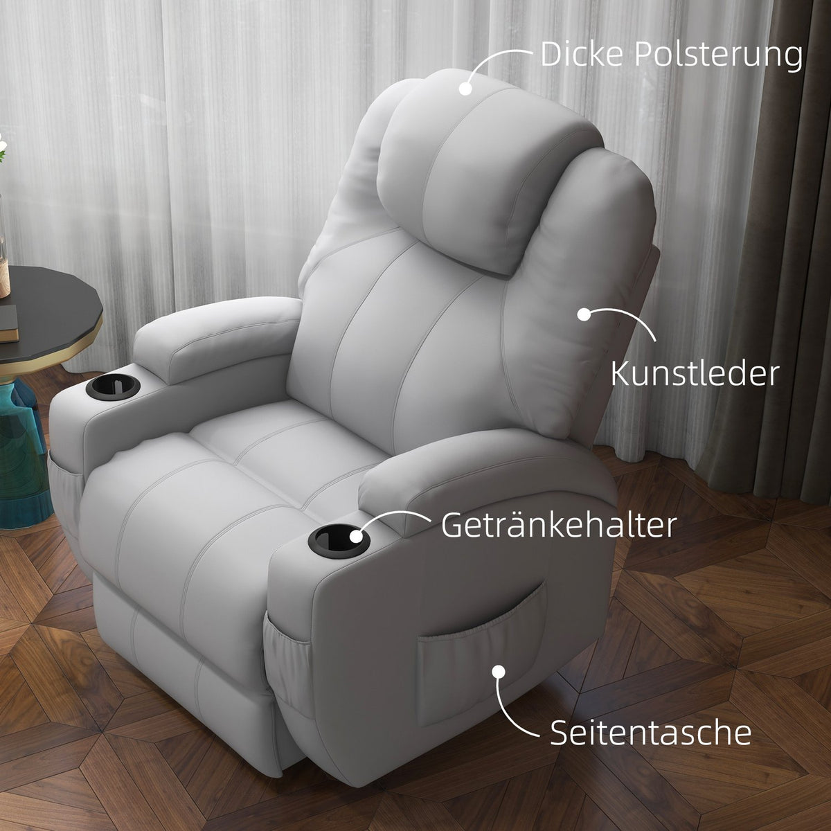 Massage Chair, Relaxation Chair With Rocker Function, Recliner With Remote Control, Rotating Tv Chair With Reclining Function, Massage Function, Faux Leather, Gray