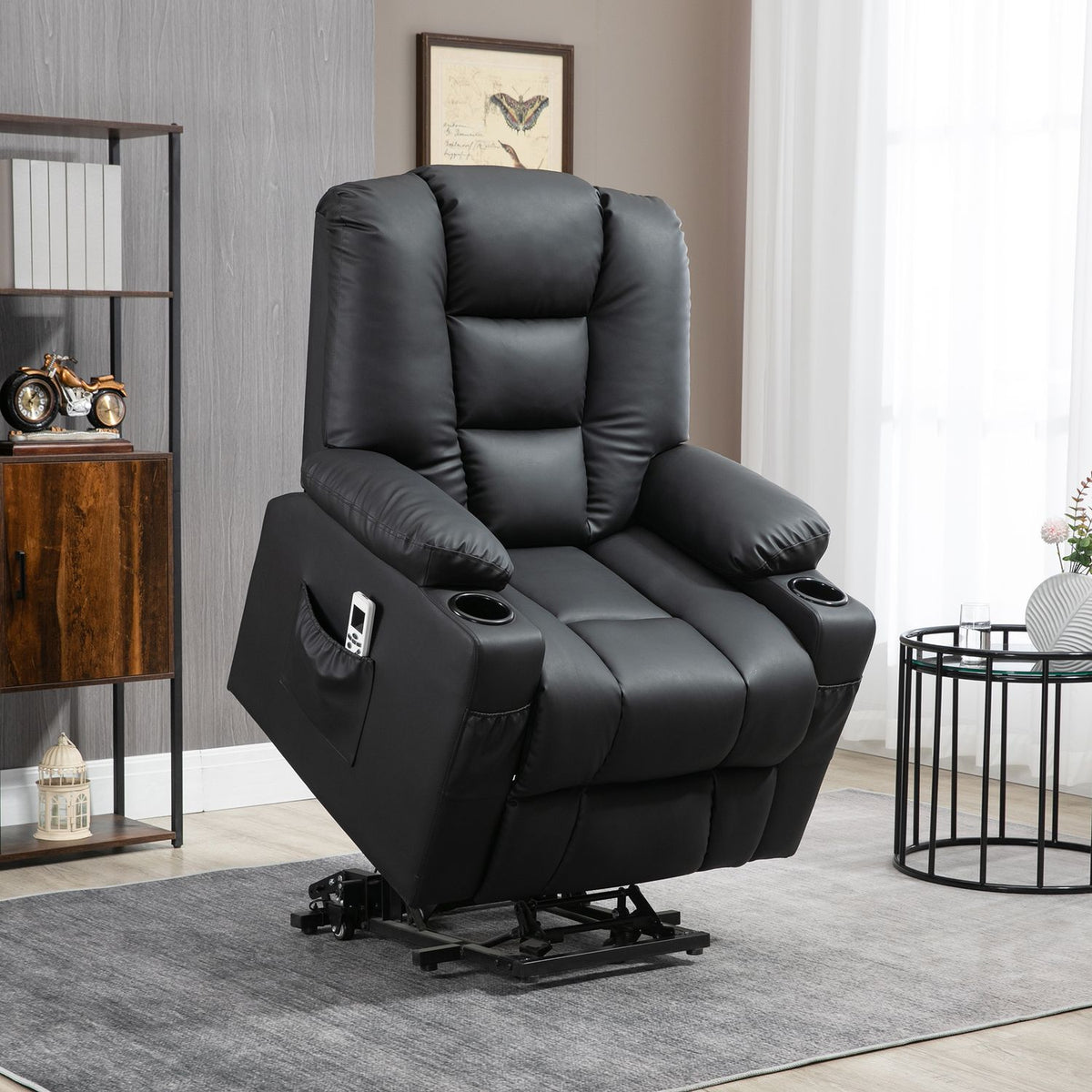 Massage Chair, Relaxation Chair With Stand-Up Aid, Tv Chair With Usb Port, With Reclining Function, Wheels, Remote Control, Up To 150 Kg, Black