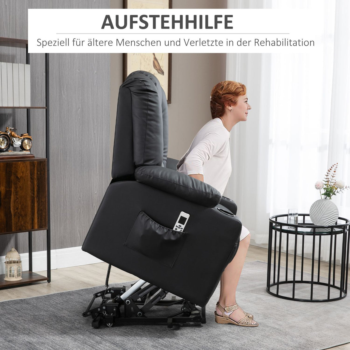 Massage Chair, Relaxation Chair With Stand-Up Aid, Tv Chair With Usb Port, With Reclining Function, Wheels, Remote Control, Up To 150 Kg, Black