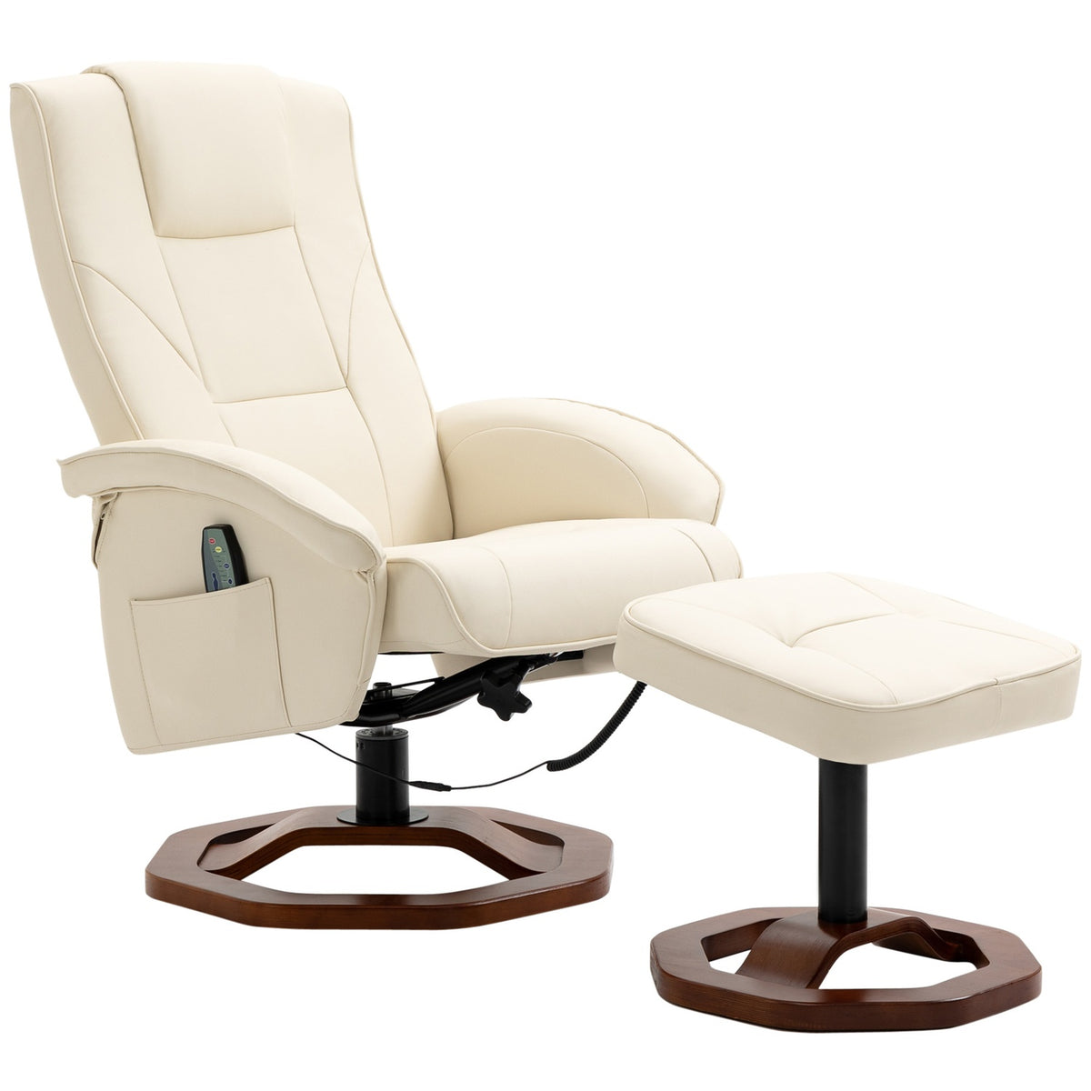 Massage Chair, Relaxation Lounger With Footstool, Tv Chair, Lounge Chair, 360° Rotatable, Faux Leather, Steel, Cream White + Brown, 73 X 83 X 106 Cm