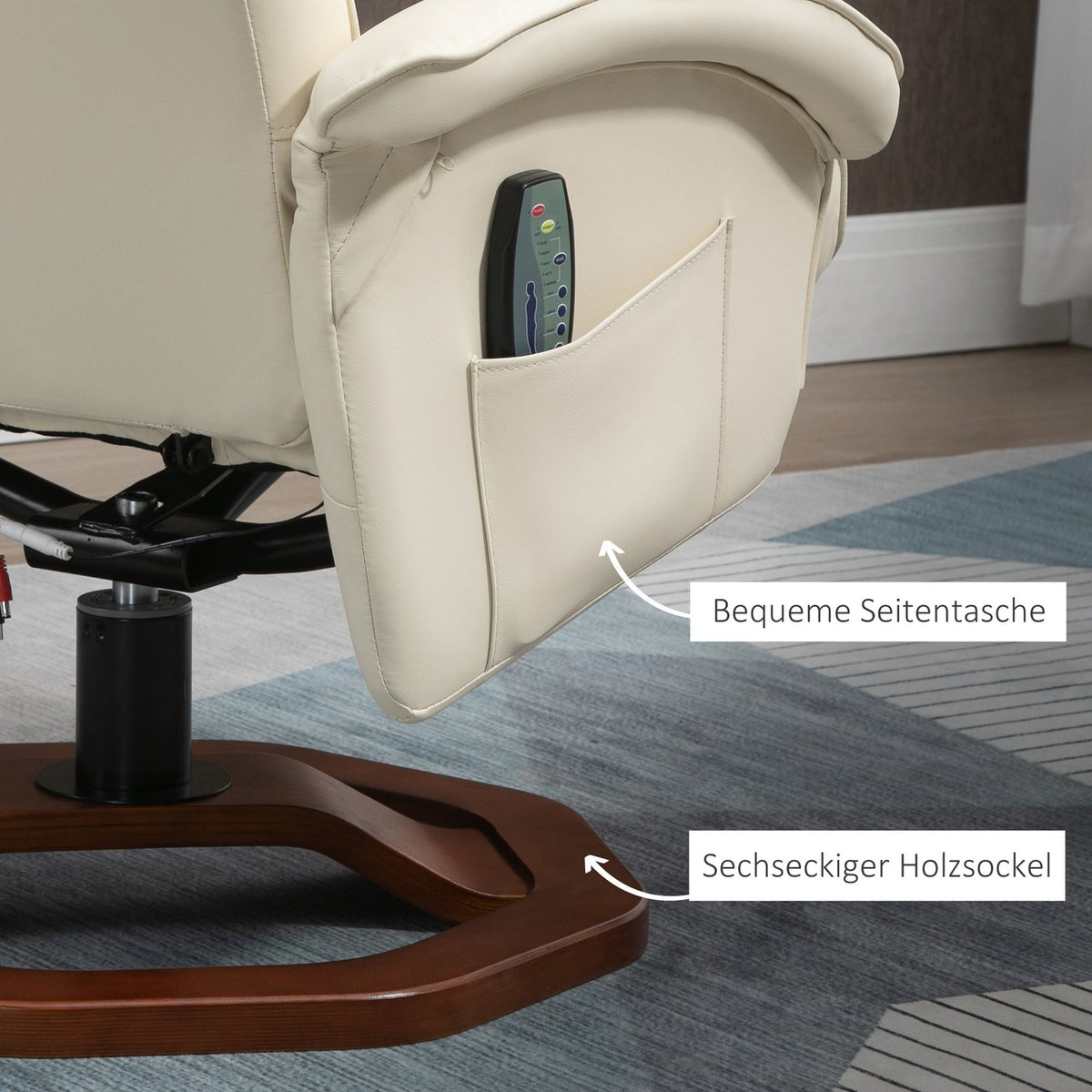 Massage Chair, Relaxation Lounger With Footstool, Tv Chair, Lounge Chair, 360° Rotatable, Faux Leather, Steel, Cream White + Brown, 73 X 83 X 106 Cm