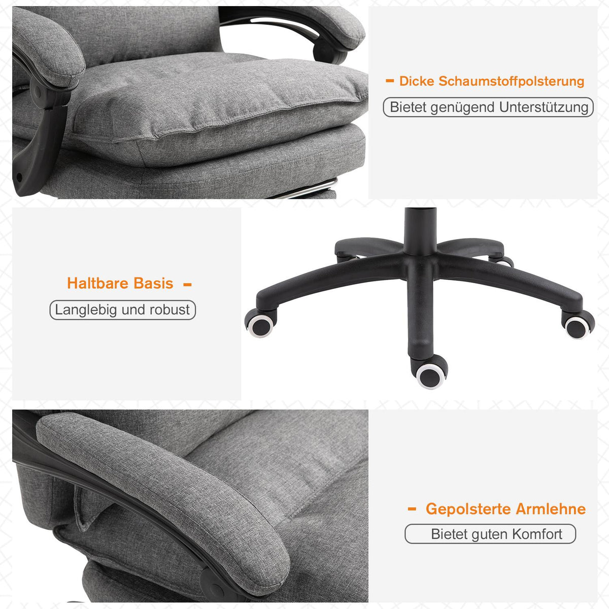 Massage Chair Swivel Chair, Gaming Chair, Office Chair, Ergonomic Desk Chair, Height Adjustable, Nylon, Gray, 70X62X120-130Cm