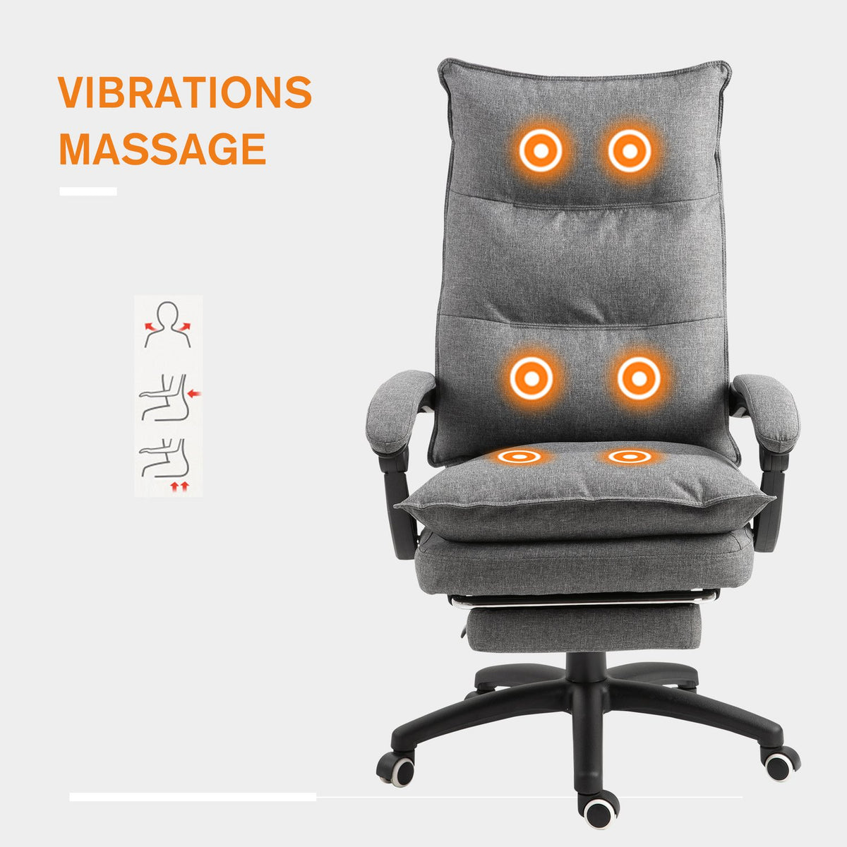 Massage Chair Swivel Chair, Gaming Chair, Office Chair, Ergonomic Desk Chair, Height Adjustable, Nylon, Gray, 70X62X120-130Cm