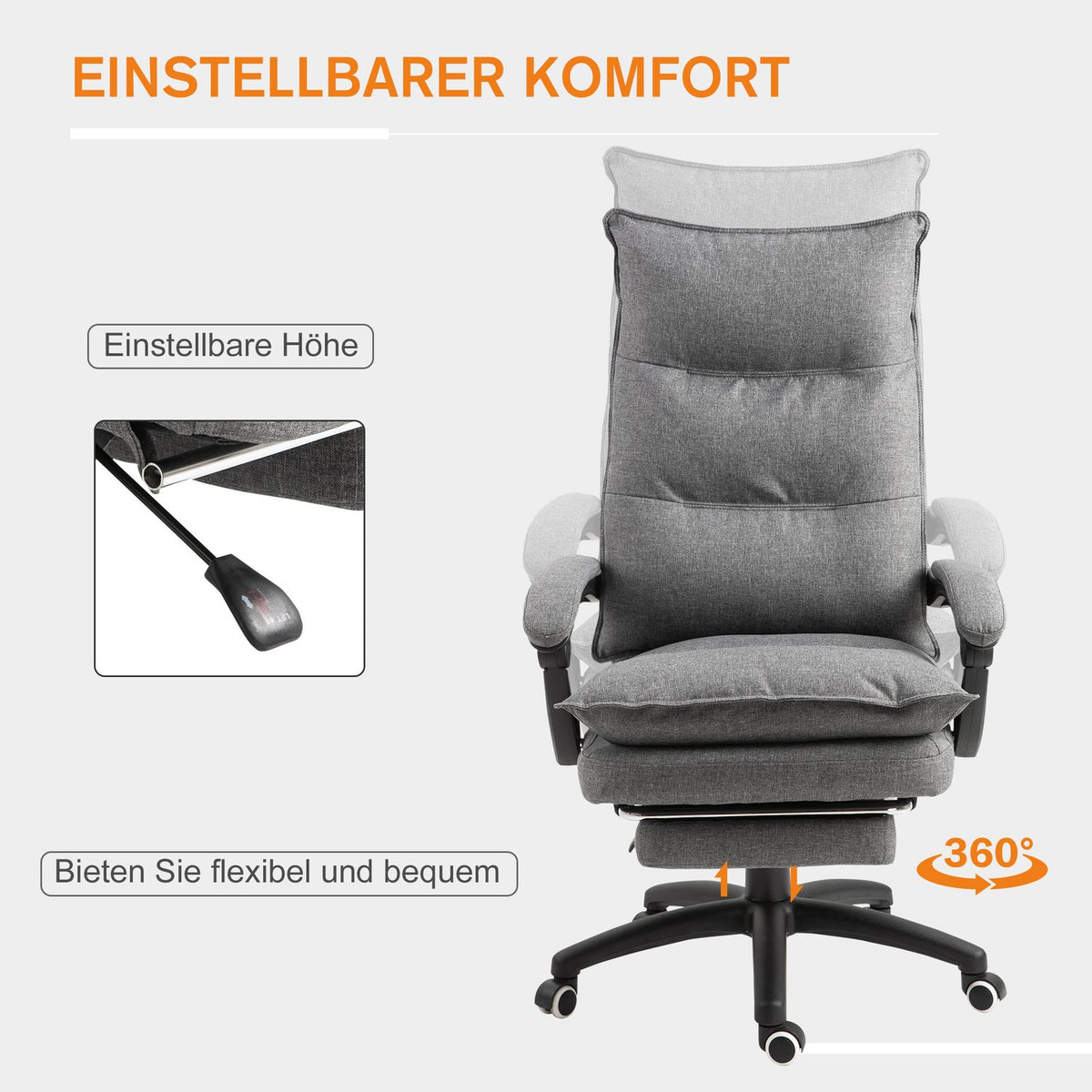 Massage Chair Swivel Chair, Gaming Chair, Office Chair, Ergonomic Desk Chair, Height Adjustable, Nylon, Gray, 70X62X120-130Cm