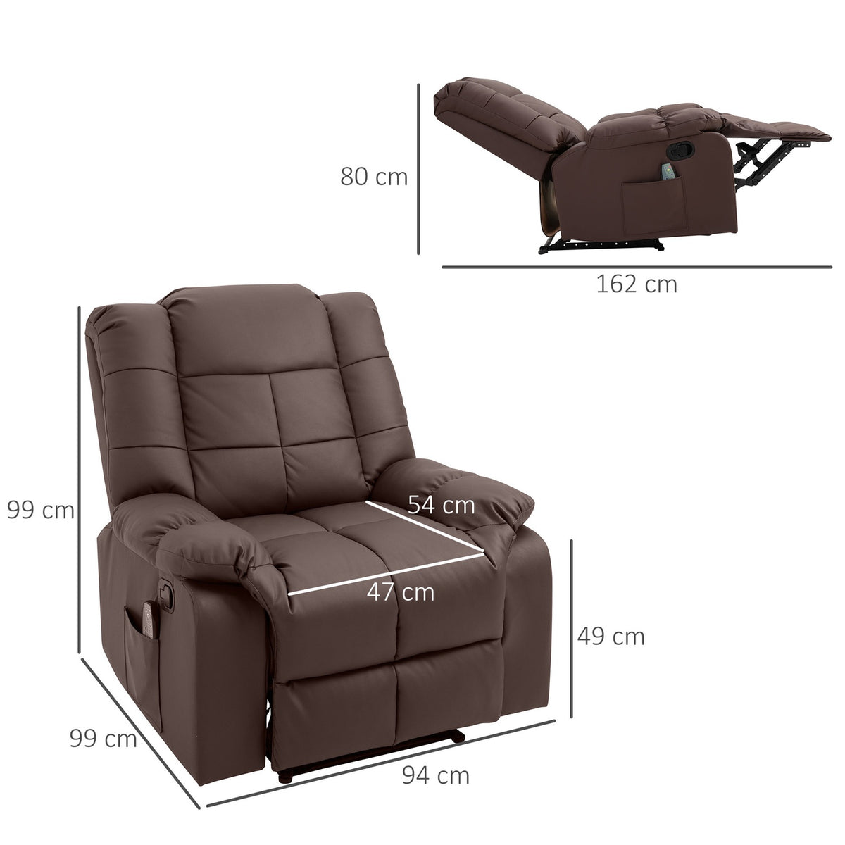 Massage Chair, Tv Chair, Electric Relaxation Chair With Massage Function, Faux Leather, Wood, Steel, Foam, Brown, 94 X 99 X 99 Cm