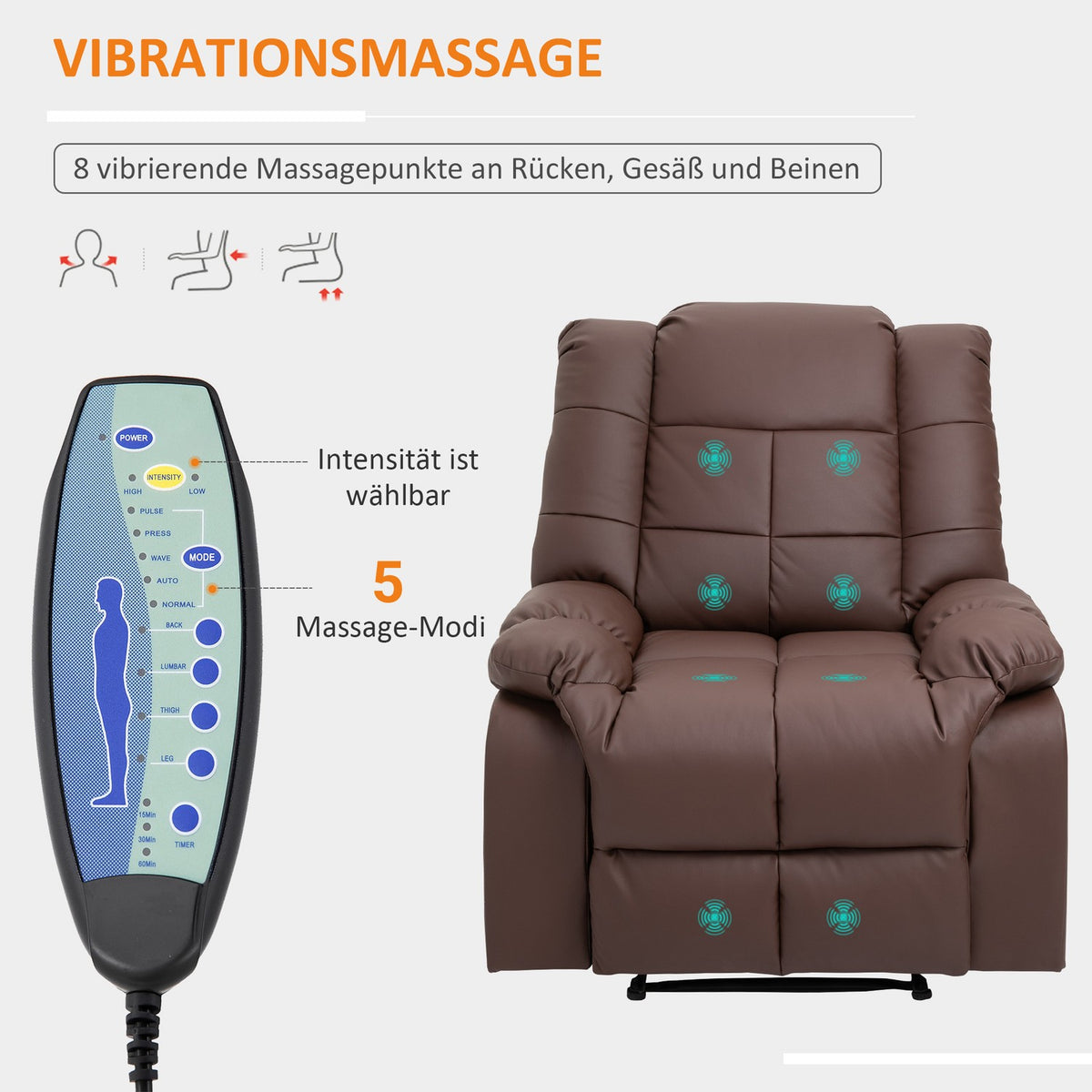 Massage Chair, Tv Chair, Electric Relaxation Chair With Massage Function, Faux Leather, Wood, Steel, Foam, Brown, 94 X 99 X 99 Cm