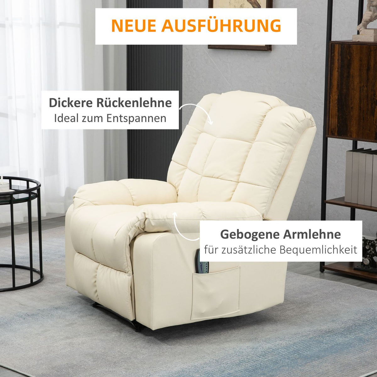 Massage Chair, Tv Chair, Electric Relaxation Chair With Massage Function, Faux Leather, Wood, Steel, Foam, Cream White, 94 X 99 X 99 Cm
