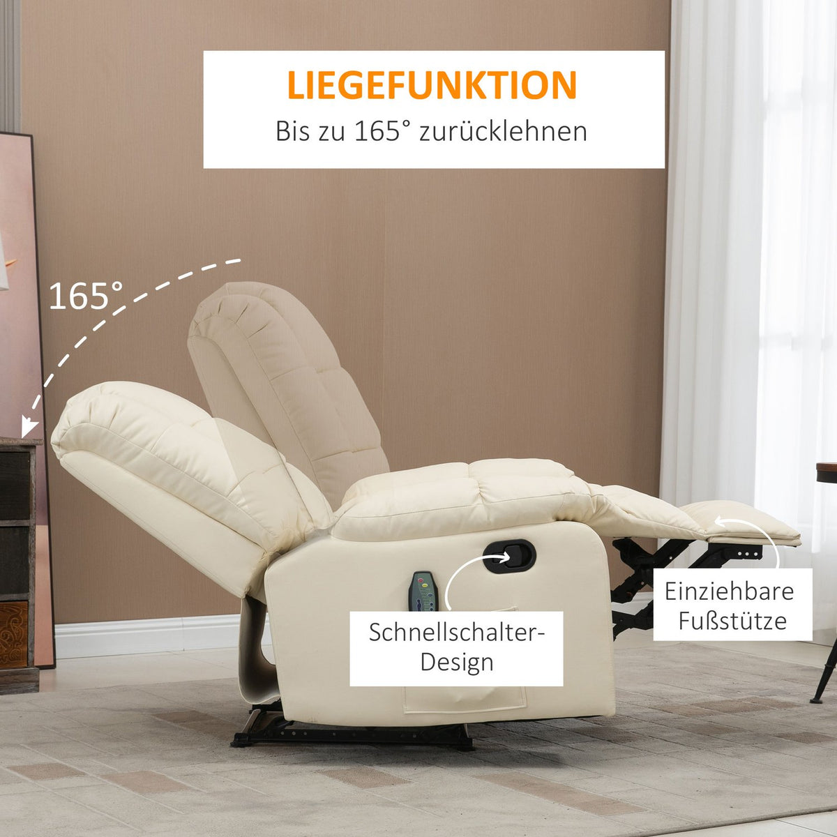 Massage Chair, Tv Chair, Electric Relaxation Chair With Massage Function, Faux Leather, Wood, Steel, Foam, Cream White, 94 X 99 X 99 Cm