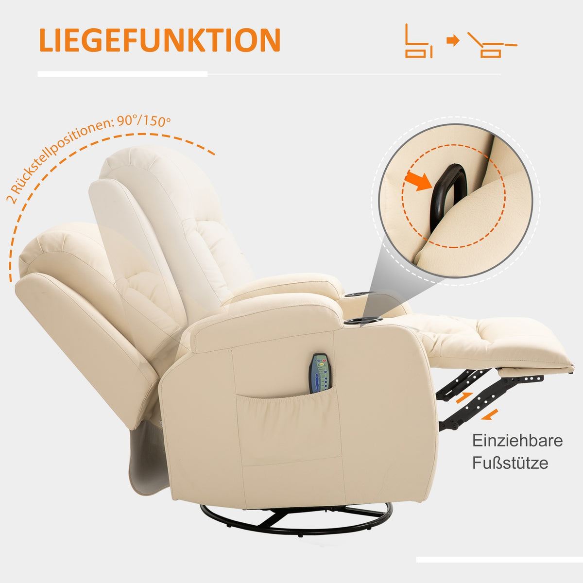 Massage Chair, Tv Chair, Relaxation Chair With Heat Function, Tv Chair With Reclining Function With Remote Control, Cup Holder, 85 X 94 X 104 Cm