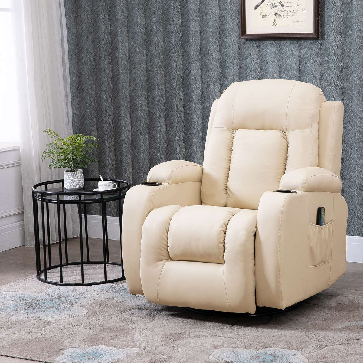 Massage Chair, Tv Chair, Relaxation Chair With Heat Function, Tv Chair With Reclining Function With Remote Control, Cup Holder, 85 X 94 X 104 Cm
