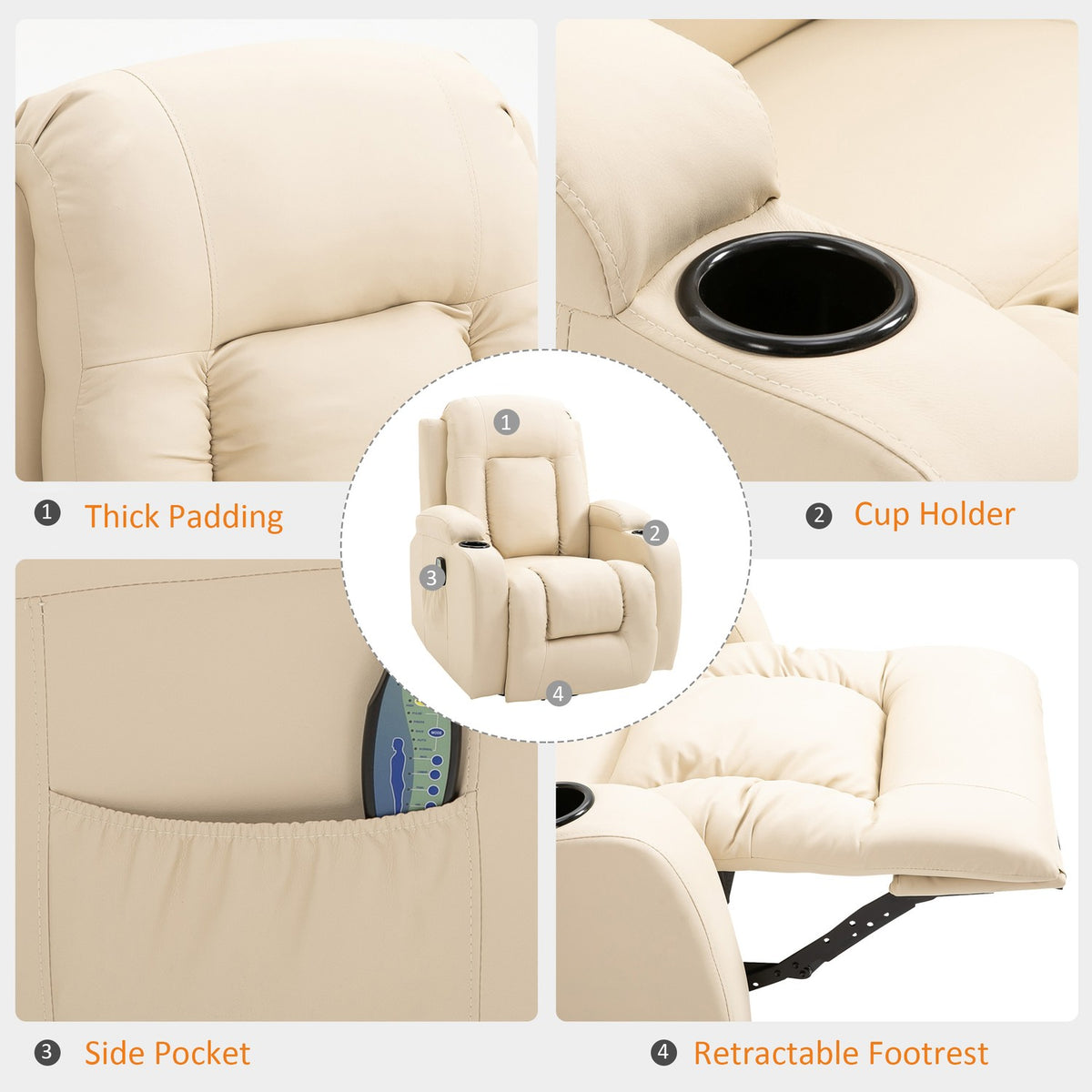 Massage Chair, Tv Chair, Relaxation Chair With Heat Function, Tv Chair With Reclining Function With Remote Control, Cup Holder, 85 X 94 X 104 Cm