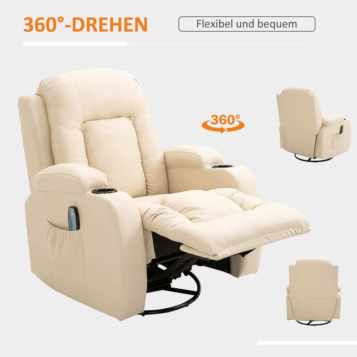 Massage Chair, Tv Chair, Relaxation Chair With Heat Function, Tv Chair With Reclining Function With Remote Control, Cup Holder, 85 X 94 X 104 Cm