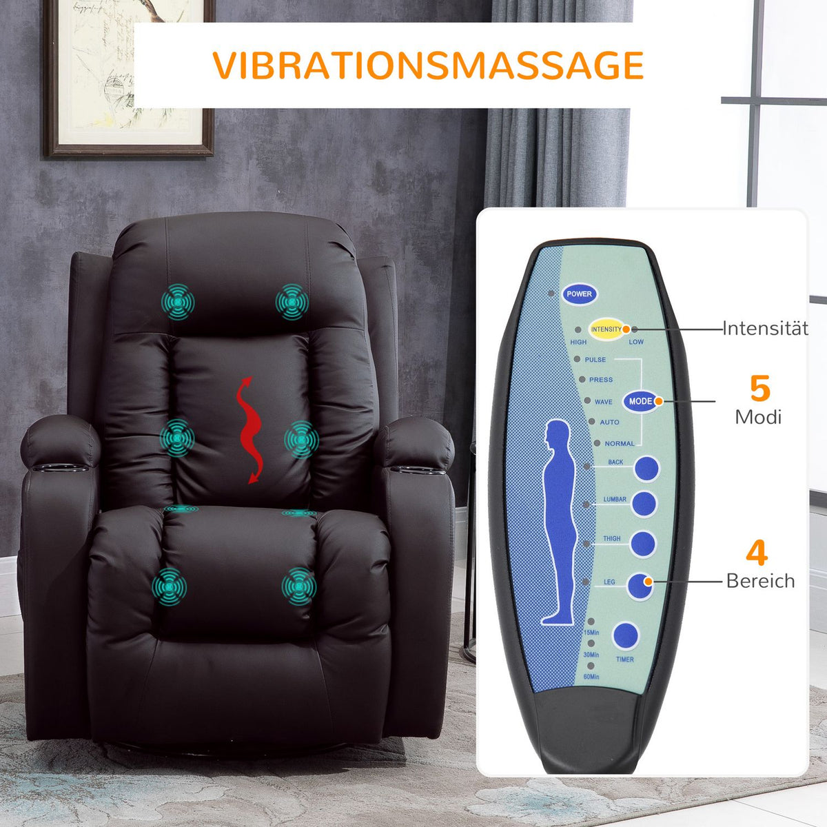 Massage Chair, Tv Chair With Heat Function, Tv Chair With Reclining Function, Cup Holder, Coffee Brown