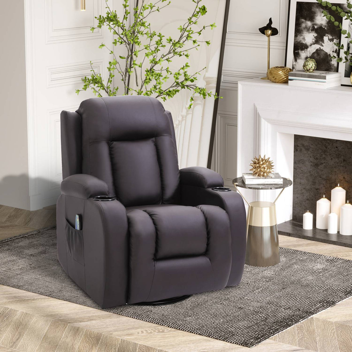 Massage Chair, Tv Chair With Heat Function, Tv Chair With Reclining Function, Cup Holder, Coffee Brown