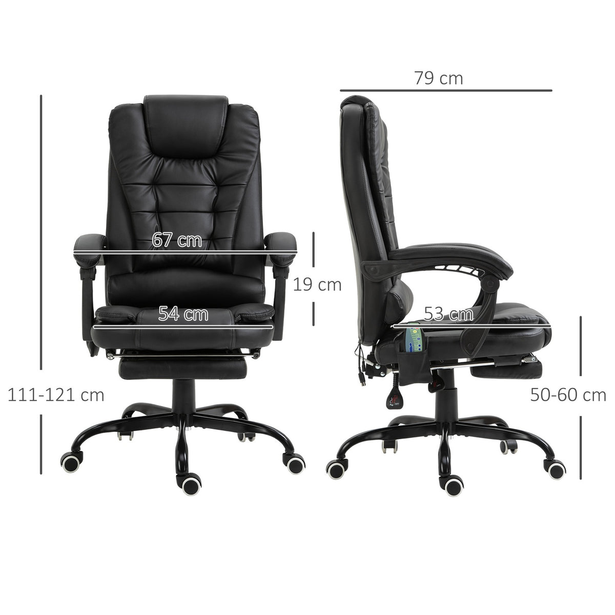 Massage Chair With 7 Points Executive Chair Height-Adjustable Swivel Chair With Integrated Footrest Lower Back Cushion 67 X 79 X 111-121 Cm