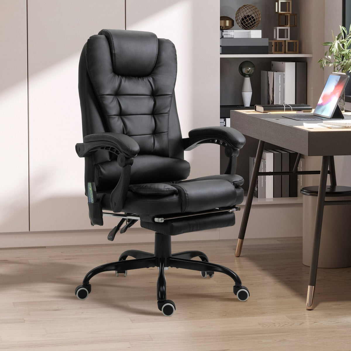 Massage Chair With 7 Points Executive Chair Height-Adjustable Swivel Chair With Integrated Footrest Lower Back Cushion 67 X 79 X 111-121 Cm