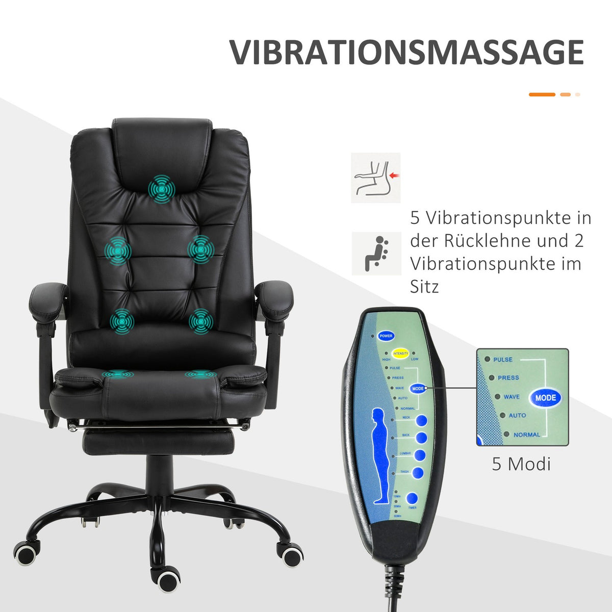 Massage Chair With 7 Points Executive Chair Height-Adjustable Swivel Chair With Integrated Footrest Lower Back Cushion 67 X 79 X 111-121 Cm