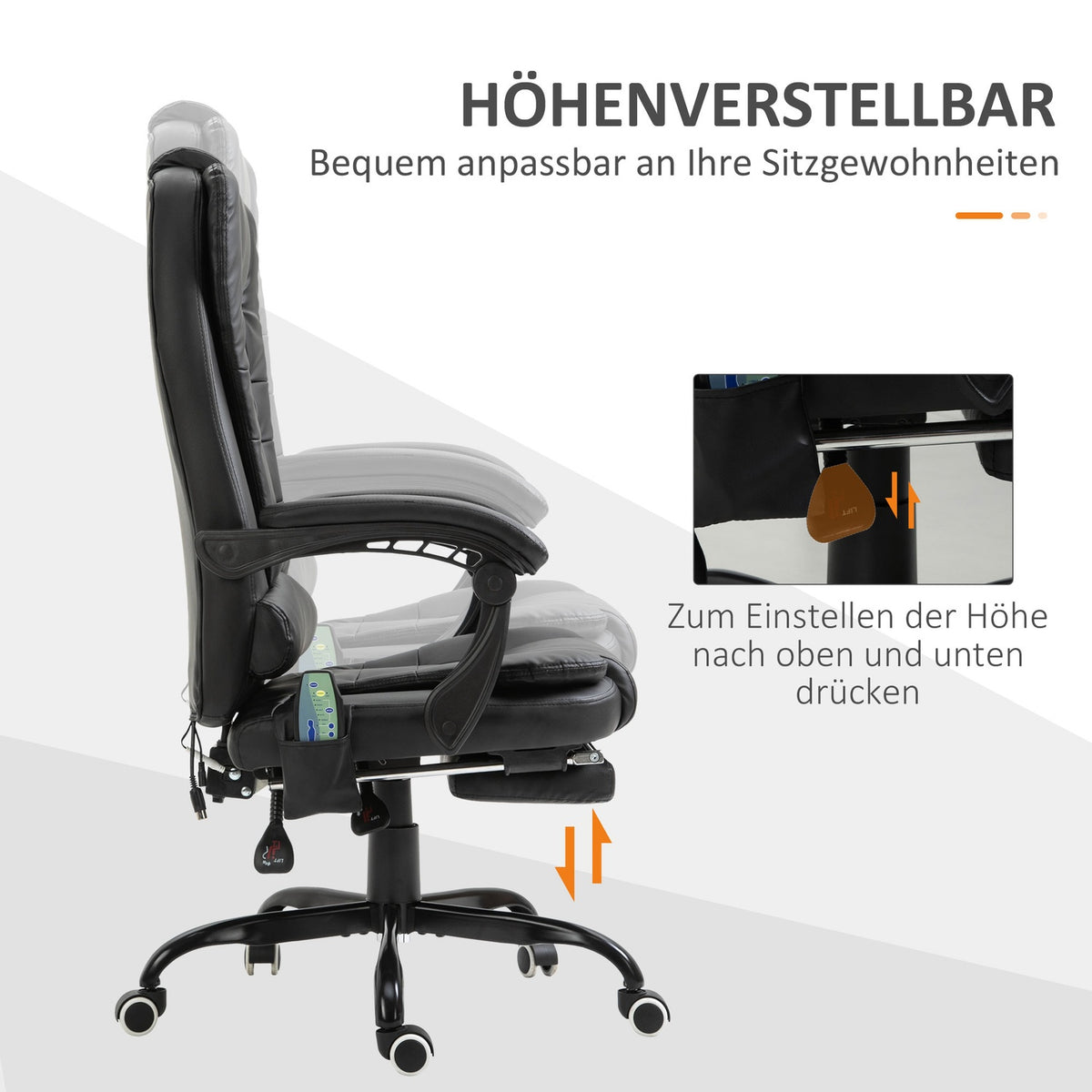 Massage Chair With 7 Points Executive Chair Height-Adjustable Swivel Chair With Integrated Footrest Lower Back Cushion 67 X 79 X 111-121 Cm
