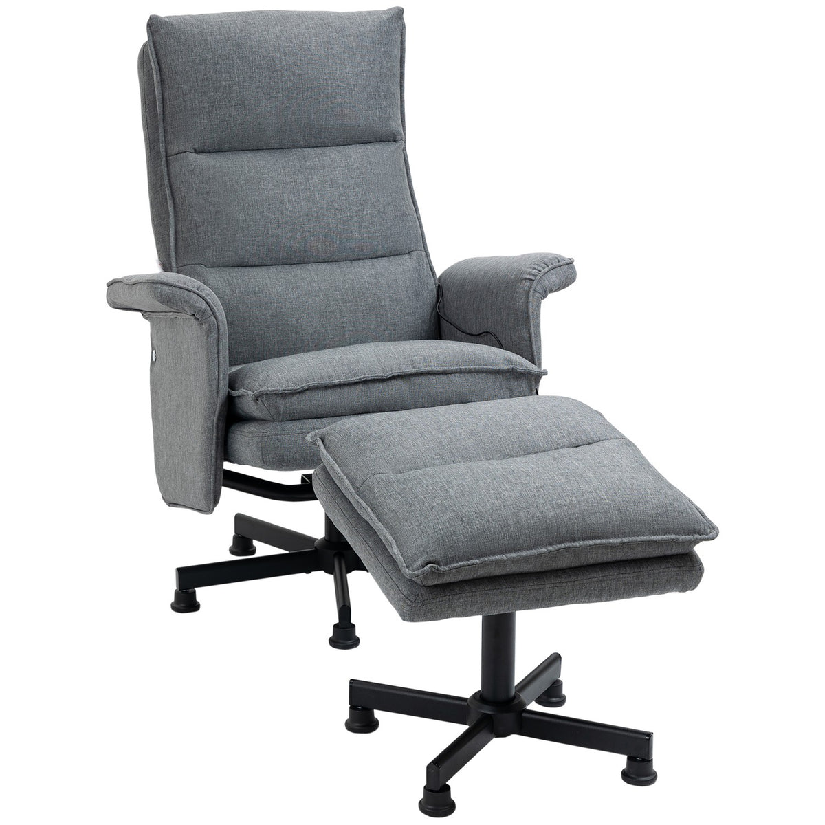 Massage Chair With Footstool, Electric Tv Chair With Massage Function, Remote Control, Swivel Relaxation Chair With Linen Look, Steel, Grey